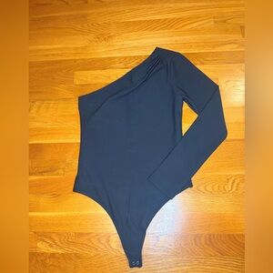 Abercrombie & Fitch One Shoulder Bodysuit Black Long Sleeve Thong Top Size Med